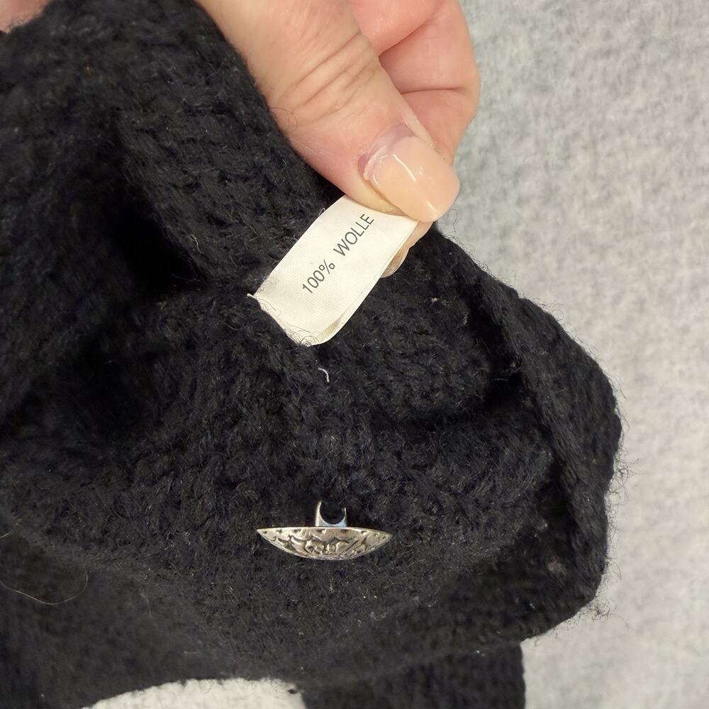 Alphorn Cardigan Womens 46 Black Wool Embroidered Floral Heart Vtg - Picture 11 of 13